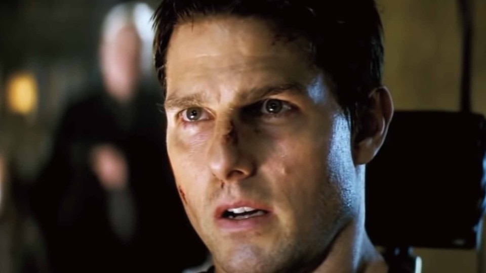 Ethan Hunt (Tom Cruise) appears bloodied in Mission: Impossible 3 (2006).